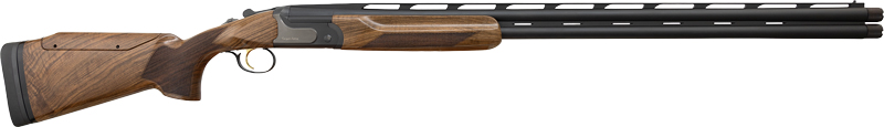 Over-under double-barrel shotgun with wooden stock
