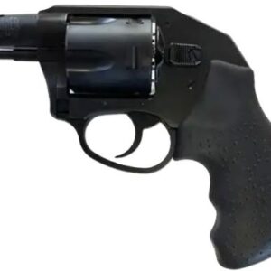 Black snub-nose revolver on white background