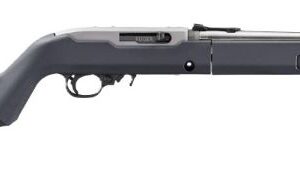 Gray bolt-action rifle on white background
