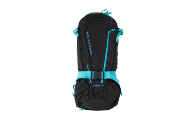 Black hiking backpack with blue accents