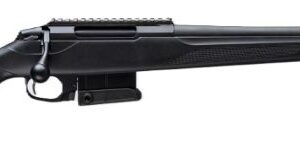 Black bolt-action rifle with long barrel
