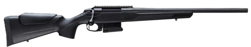 Black bolt-action rifle with long barrel