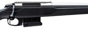Black bolt-action rifle on white background