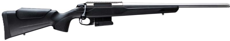 Black bolt-action rifle on white background