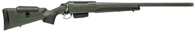 Green bolt-action rifle with long barrel