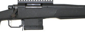 Black bolt-action rifle on white background