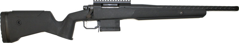 Black bolt-action rifle on white background