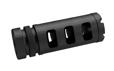 Black metal muzzle brake with side ports