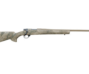 Camouflage bolt-action rifle on white background