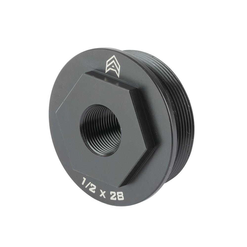Black 1/2x28 threaded metal adapter with hex center