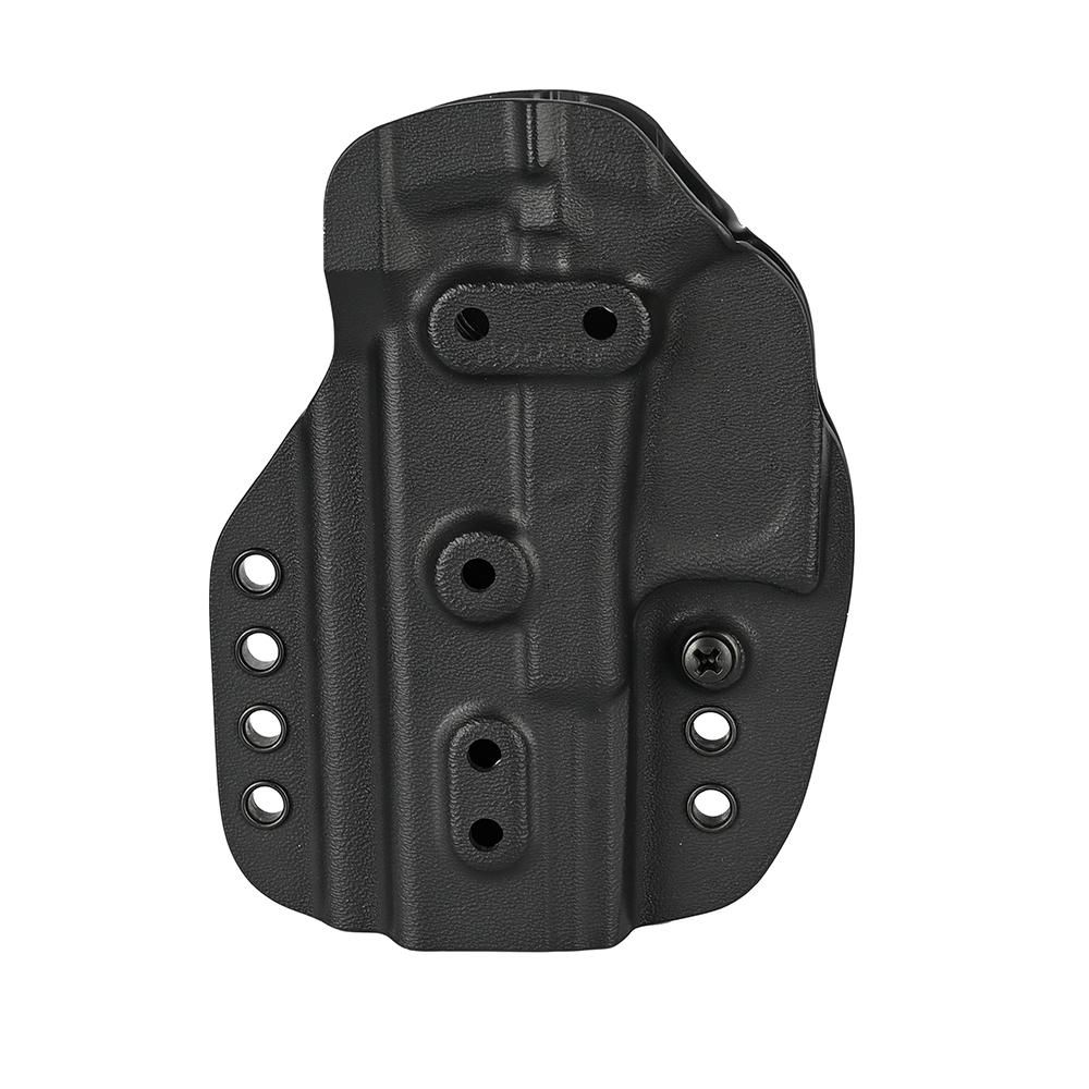 Black Kydex handgun holster with mounting holes