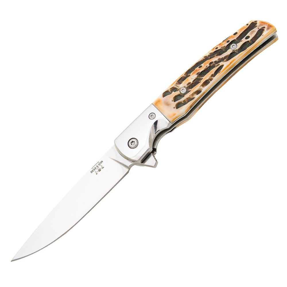 Folding pocket knife with decorative stag handle