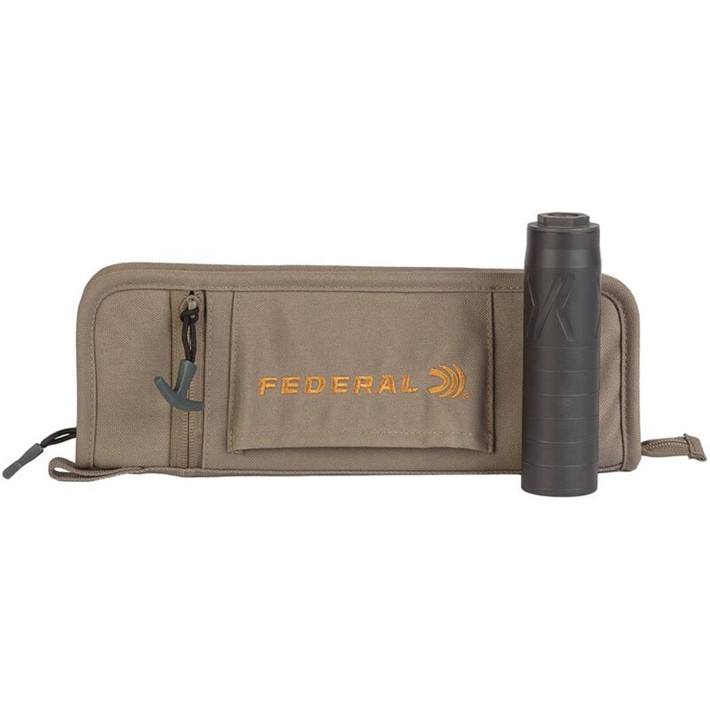 Tan Federal zippered pouch with black suppressor