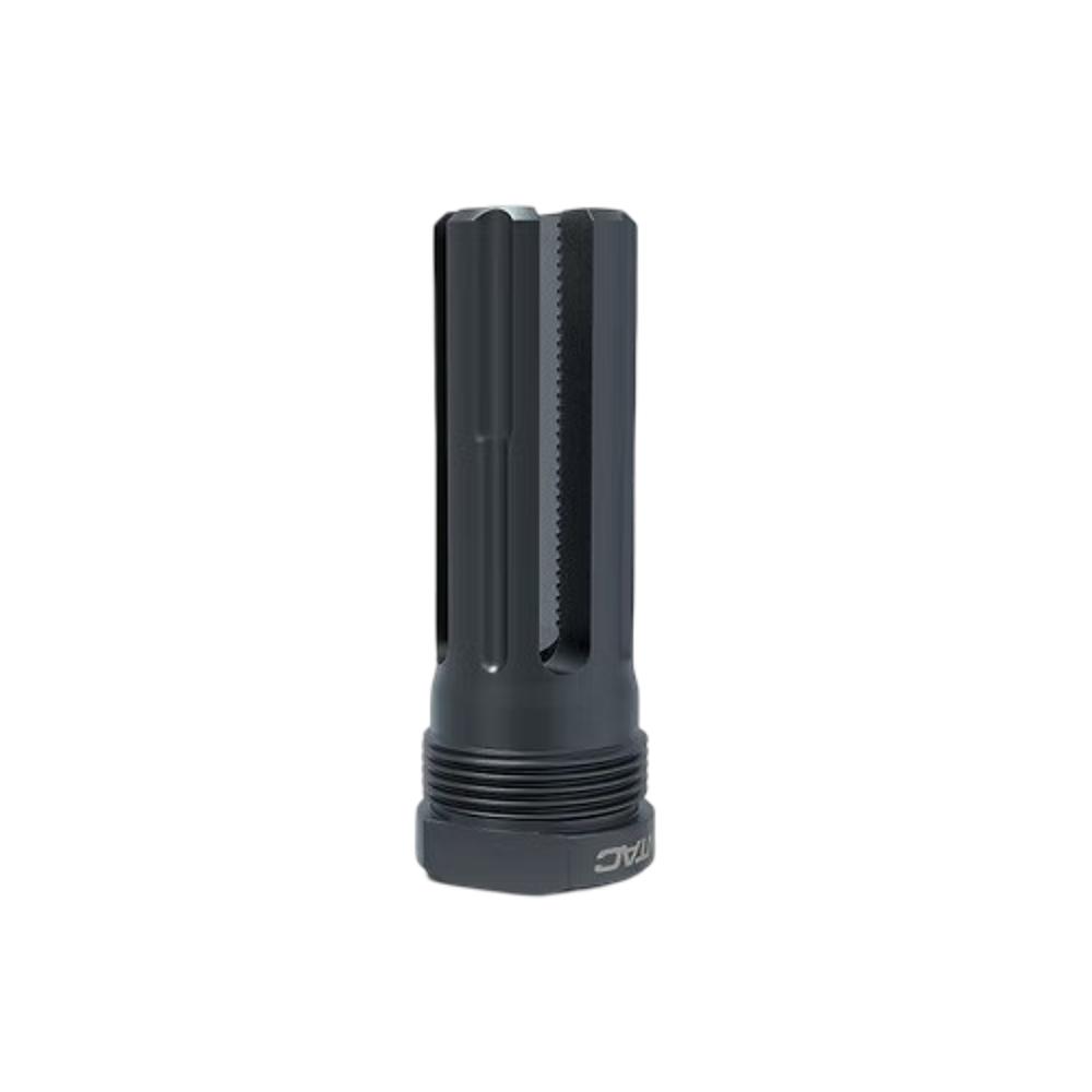 Black metal muzzle device with threaded base