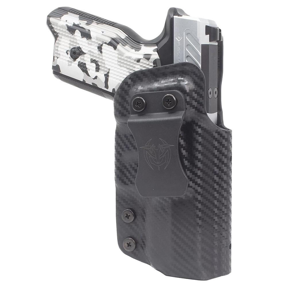 Handgun in carbon fiber inside-the-waistband holster