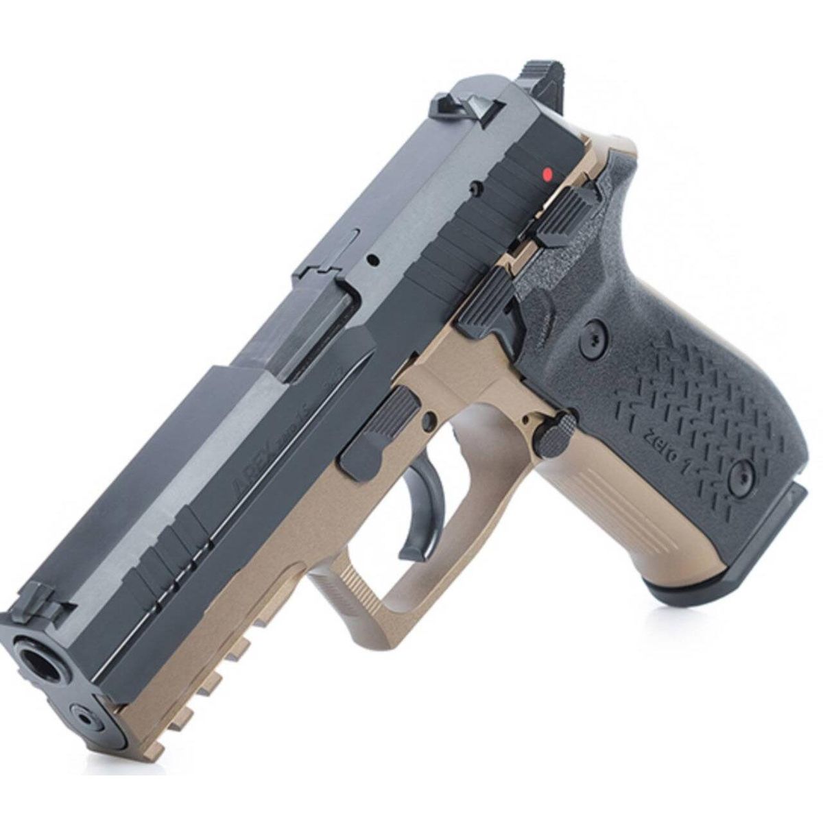 Two-tone semi-automatic handgun on white background