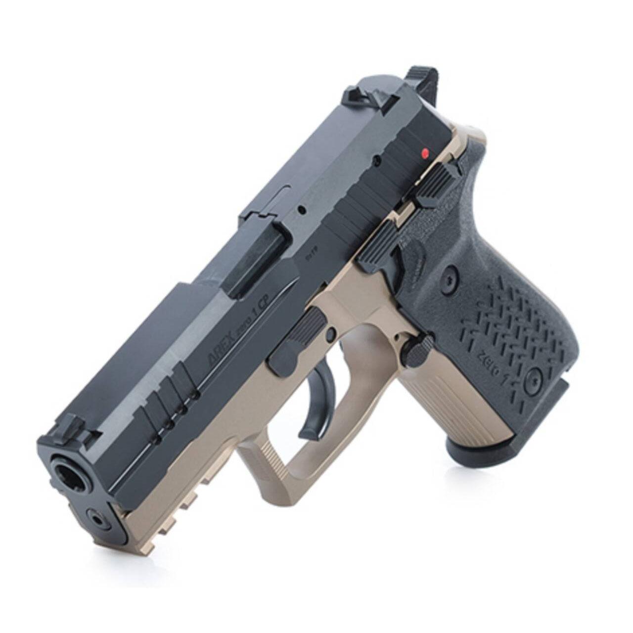 Two-tone semi-automatic pistol on white background
