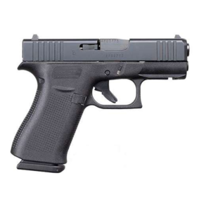 Black semi-automatic handgun isolated on white background
