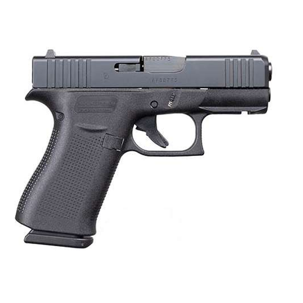 Black semi-automatic handgun isolated on white background
