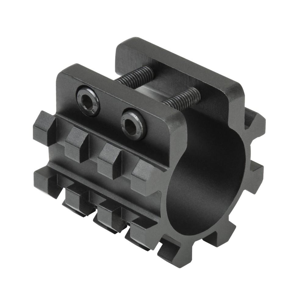 Black metal Picatinny rail barrel clamp mount