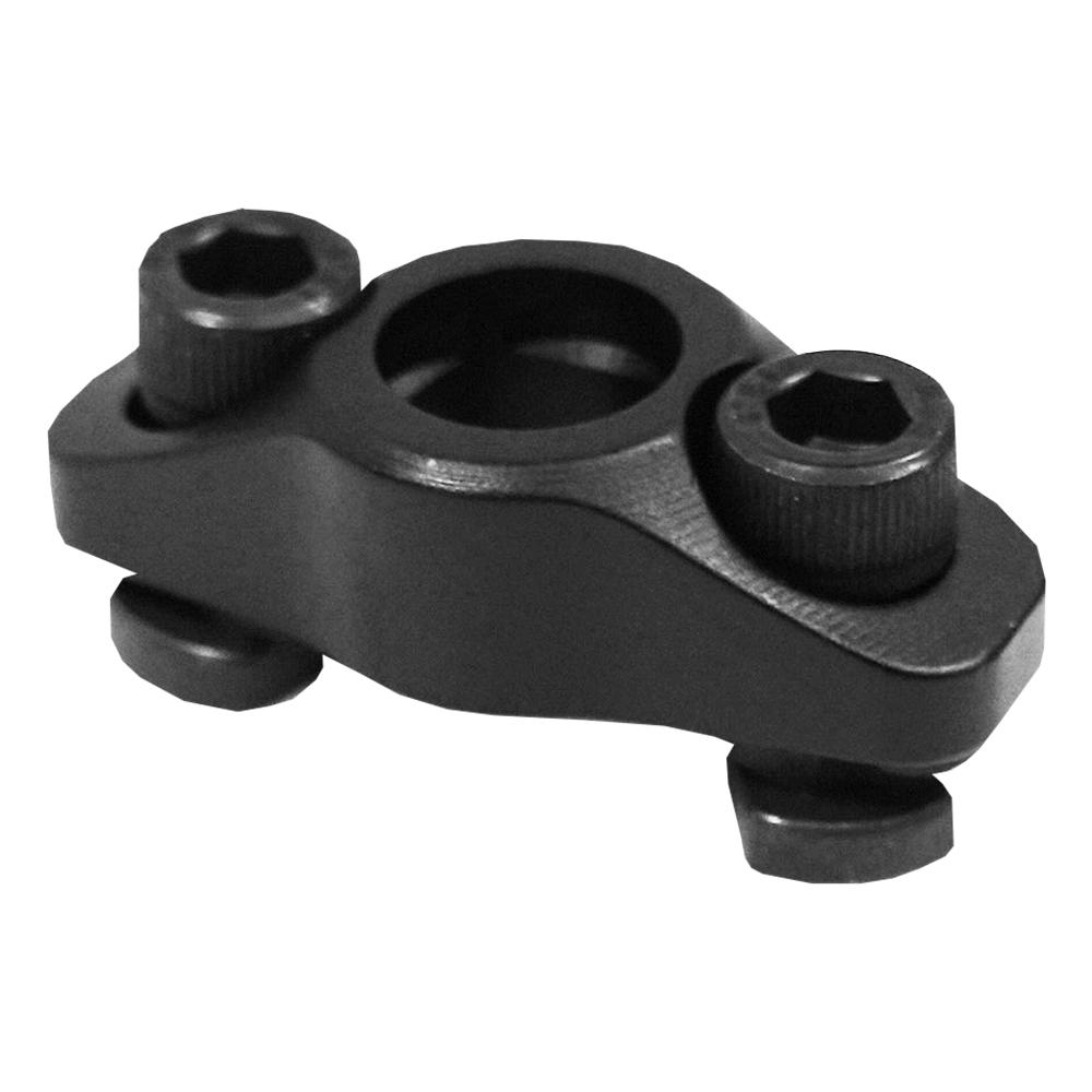 Black metal mounting bracket with hex screws