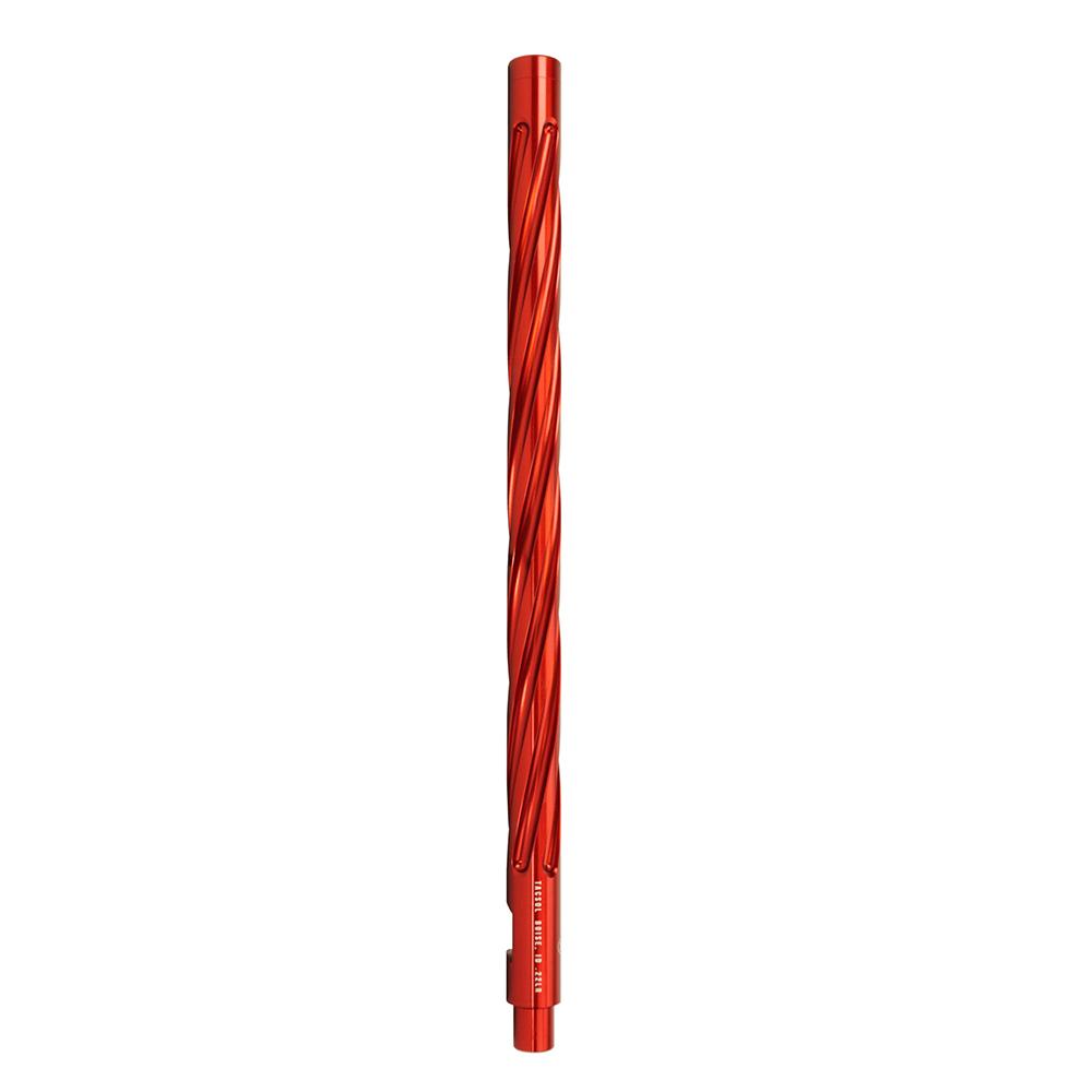 Red spiral-fluted metal rifle barrel