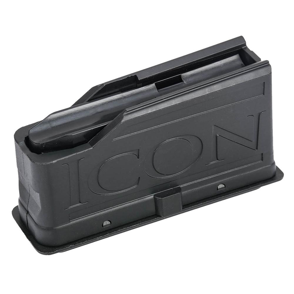 Black ICON rifle magazine on white background