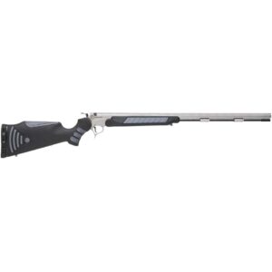 Modern stainless steel rifle with black stock