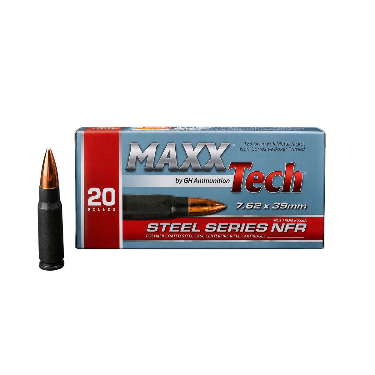 Box of 7.62x39mm rifle ammunition and cartridge