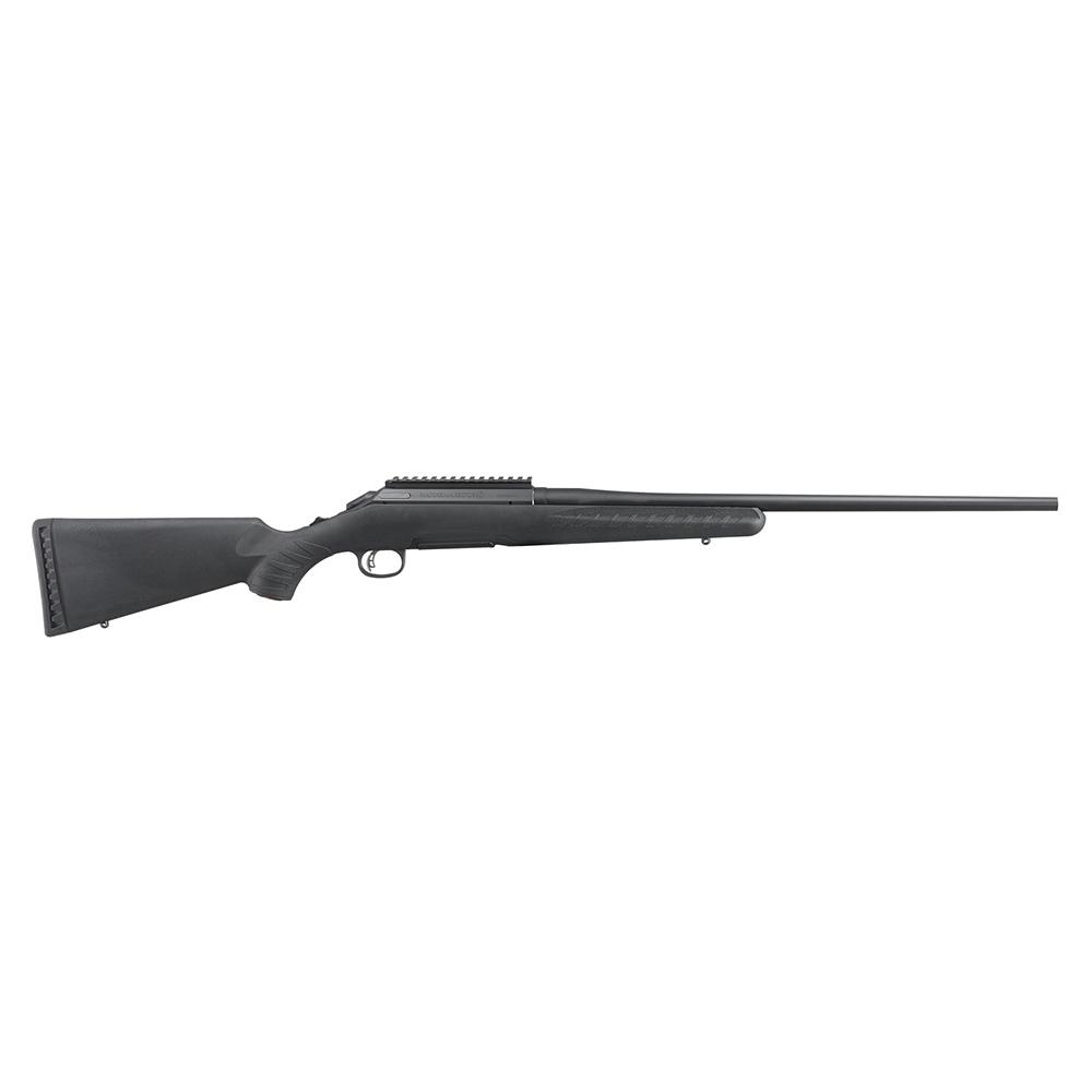 Black bolt-action rifle on white background