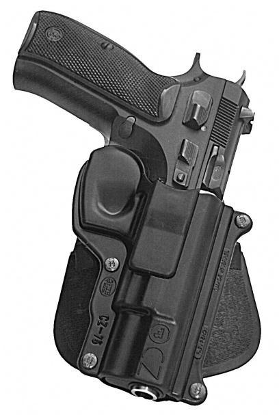 Handgun in black holster on white background