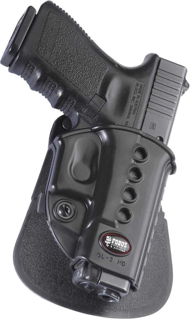 Handgun in black polymer holster