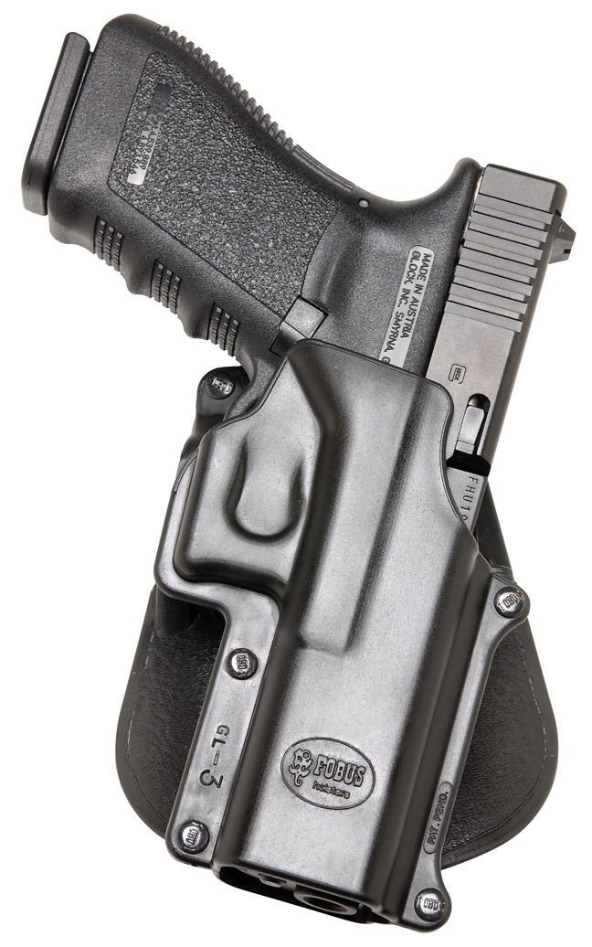 Glock handgun in black Fobus holster