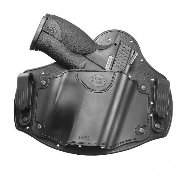 Black handgun in IWB holster