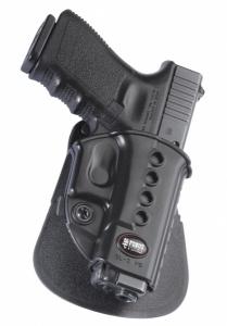 Black handgun in a concealed carry holster