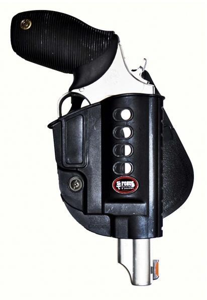 Handgun in black tactical holster
