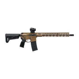 Tan AR-15 style rifle with optic