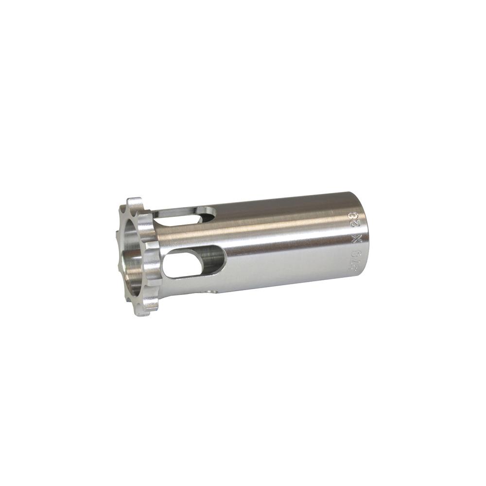 Machined metal cylindrical component with side slots