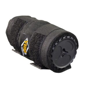 Black cylindrical padded training device with plastic end