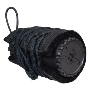 Black cylindrical portable speaker with fabric wrap