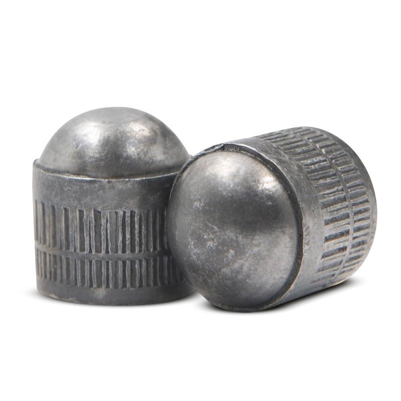 Two metal airgun pellets with rounded tops