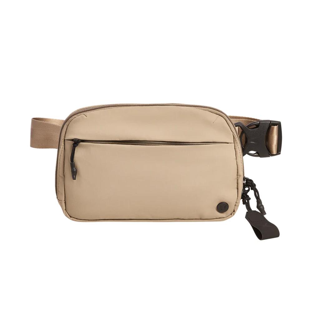 Beige waist bag with zipper and buckle
