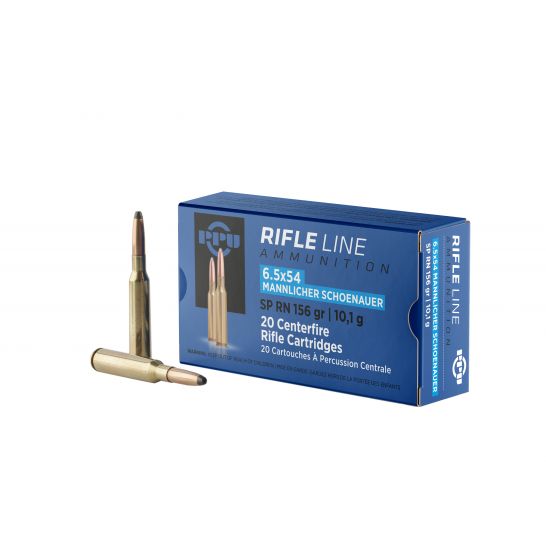 Box of 6.5x54 rifle ammunition and cartridges
