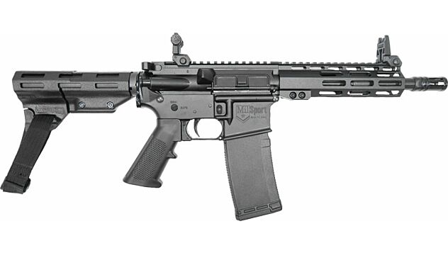 Modern semi-automatic rifle with adjustable stock and magazine