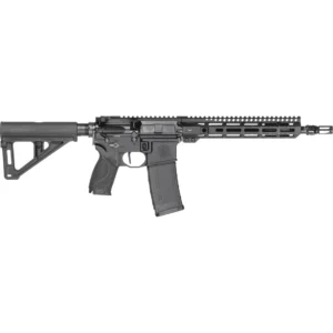 Black AR-15 style semi-automatic rifle