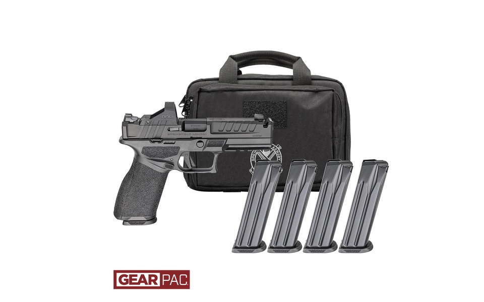 Handgun with four magazines and carrying case