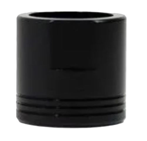 Black cylindrical plastic cap on white background
