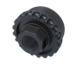 Black metal threaded gear with hex center
