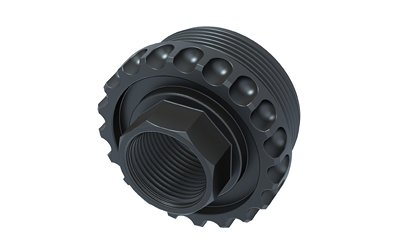 Black threaded metal locknut with hex center