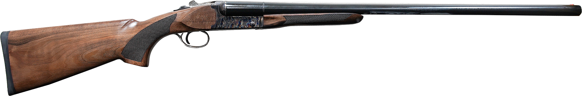 Over-under double-barrel shotgun with wooden stock